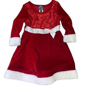 2T Red Santa Velvet Sequined Dress By Pink & Violet Size 2T